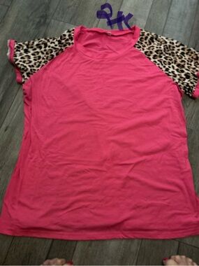 Women’s Pink Raglan Top with Leopard Print Sleeves